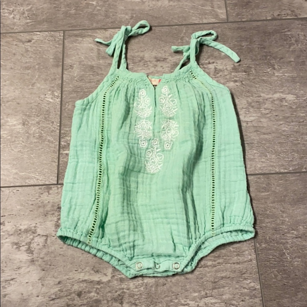 Pink chicken Mint Green Romper